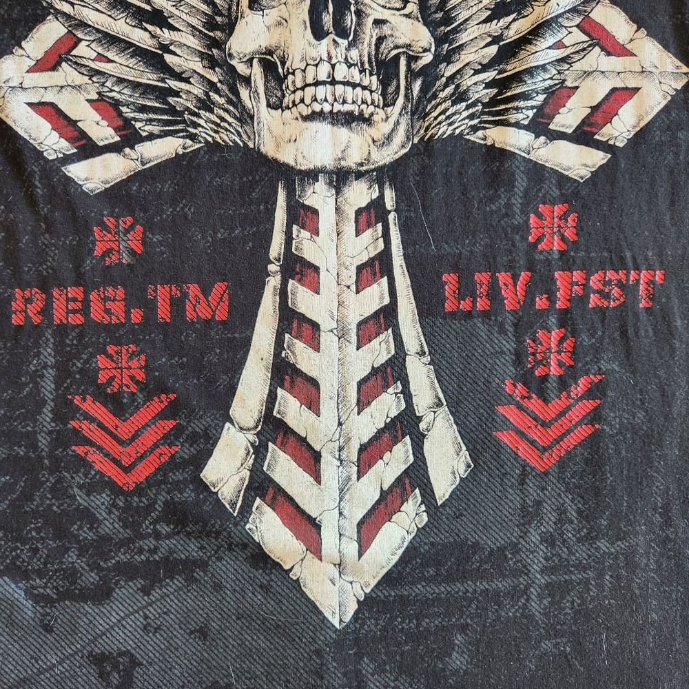 Affliction T-Shirt Skull Cross Wings Biker Black Size XL - Picture 10 of 15